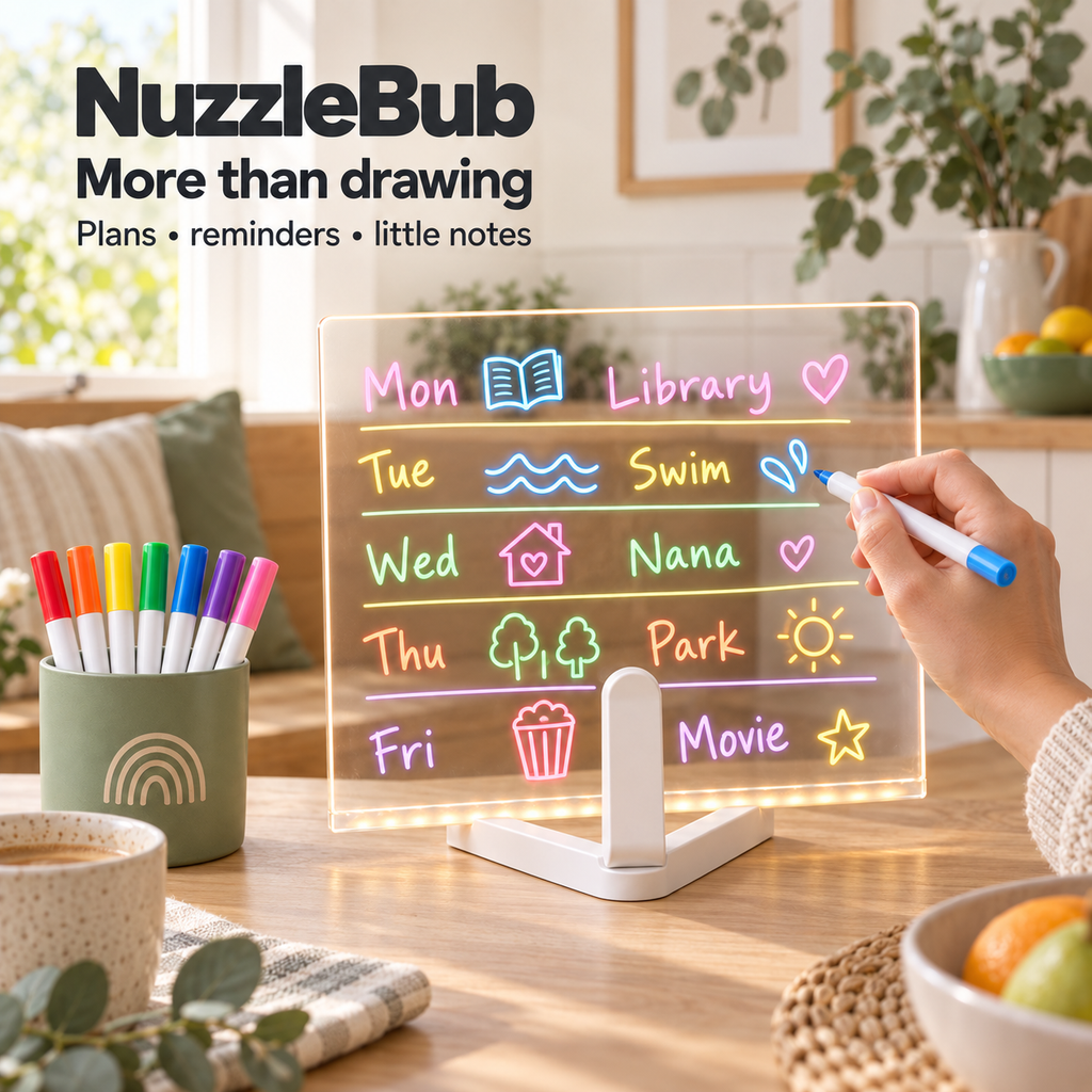 NuzzleBub LED Drawing Board used as a family planner