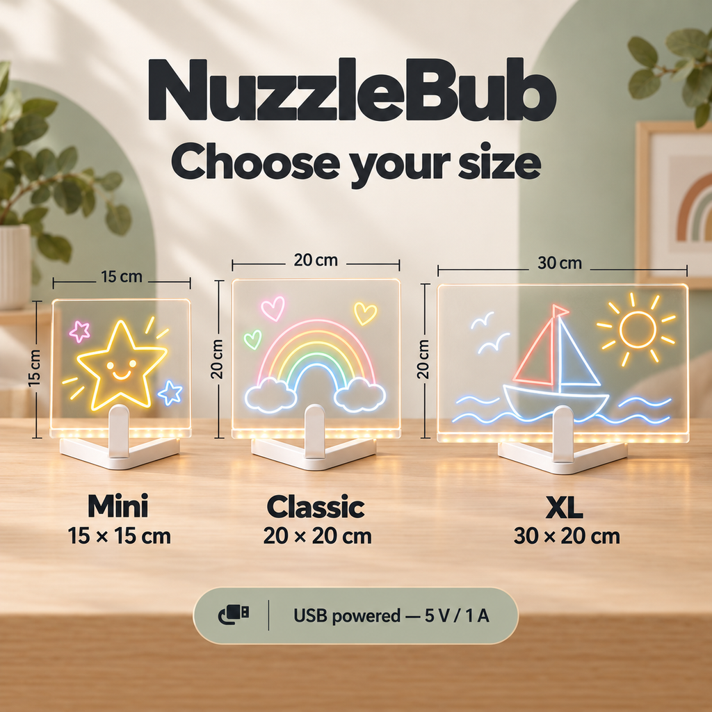 NuzzleBub LED Drawing Board size guide
