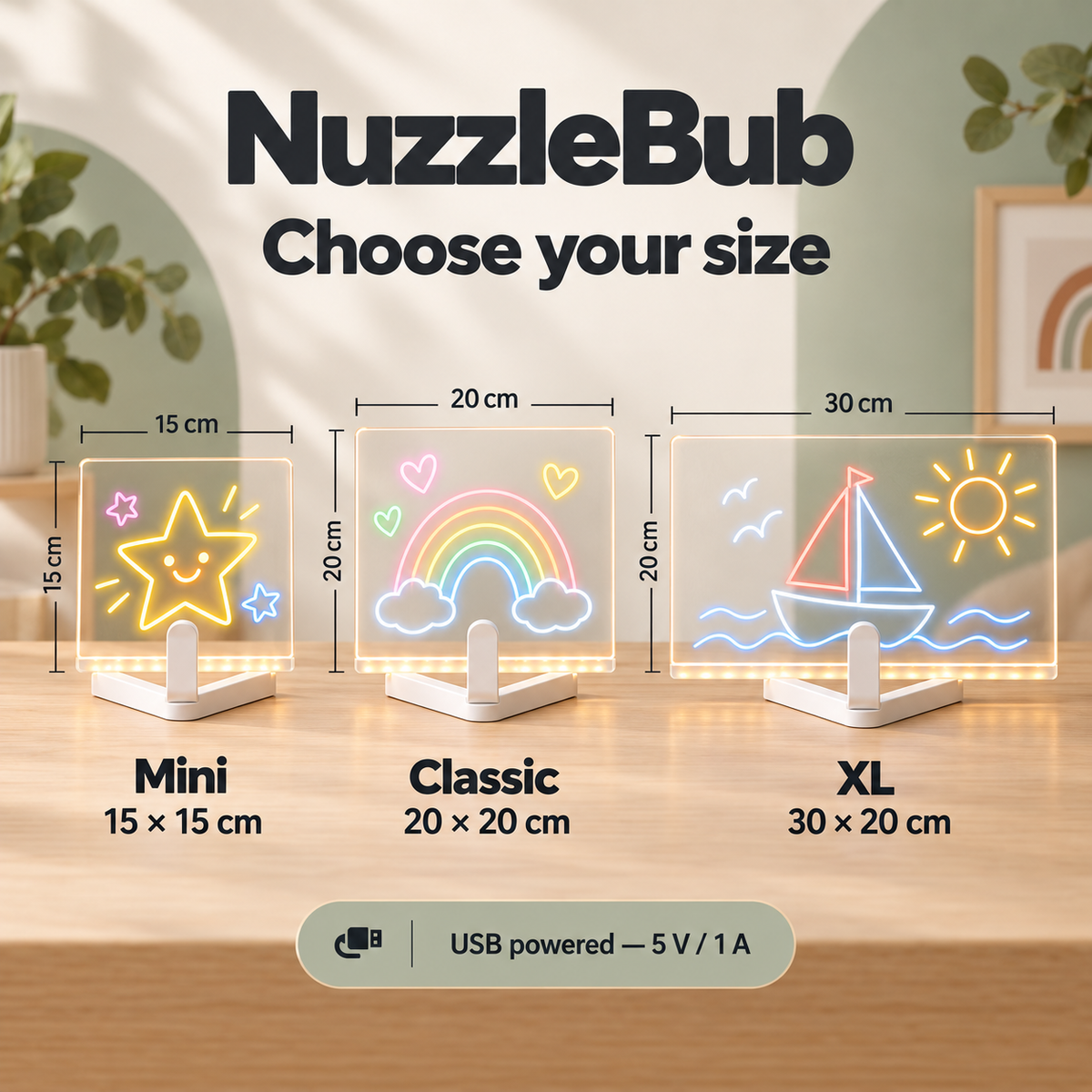 NuzzleBub LED Drawing Board size guide